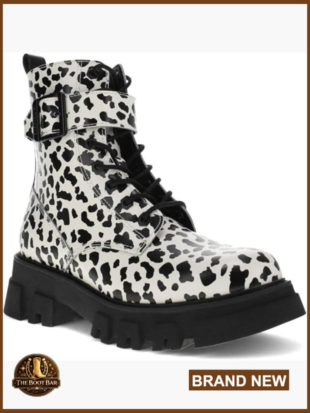 Women's Combat Boots with Leather Upper and Cushioned Footbed
